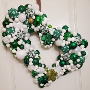 St Patricks Custom Heart Shaped Wreath, Green WhiteGold Wreath, Irish Wreath